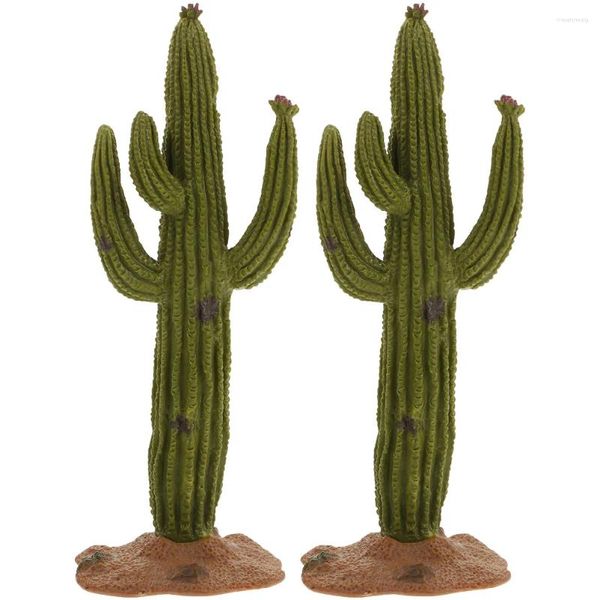 Flores decorativas 2 pçs cactus modelo decoração estatueta jardim ornamento em miniatura ornamentos artesanato decorações miniaturas adornar pvc decoração do carro