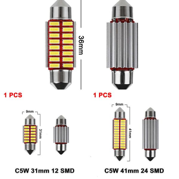 1 PCS C10W C5W Festoon LED ampul kanbus 31mm 36mm 39mm 41mm 4014 SMD 12V 7000K Beyaz Araba İç Kapı Okuma Işık Bagaj Lambaları