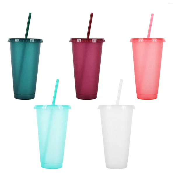 Tumblers yeniden kullanılabilir plastik fincan 5 adet içecek içecek renkli akrilik bardak kapak ve pipetler toplu buzlu