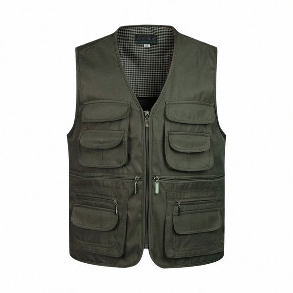 2021 Uomini Multi-Tasca Classico Gilet Maschile Sleevel Scarico Cappotto Solido Gilet Da Lavoro Fotografo Gilet Tattico Della Maglia Giacca X0ro #