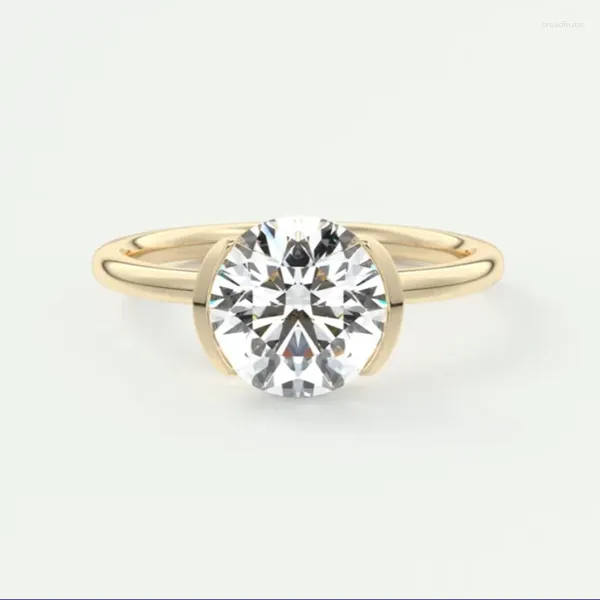 Anéis de cluster Aeaw corte redondo 14k ouro amarelo moissanite 2.0 design exclusivo anel de noivado para mulheres promessa de aniversário de casamento