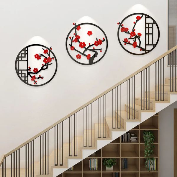 Adesivi stile cinese retrò fiore vite vaso adesivi murali corridoio soggiorno sfondo adesivo 3D carta da parati acrilica decorazioni per la casa 1 pz