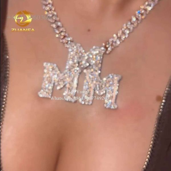 Pingente de moissanite triplo m, diamantes gelados, letra, nome inicial, colar de joias, pingente de número personalizado