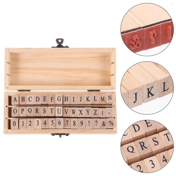 Aufbewahrungsflaschen Mini-Symbol-Stempel-Buchstaben-Gummi-Set DIY aus Holz mit Box (42 Stück Original-Großbuchstaben)