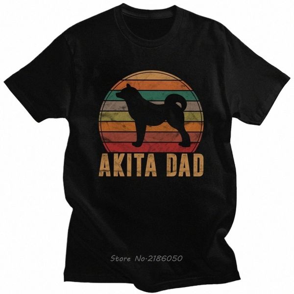 retro Akita Dad T Shirt para Homens Pure Cott Akita Daddy Dog Owner Pet Pai Presente Tee o-Neck Manga Curta Casual Camiseta Harajuku 45aI #