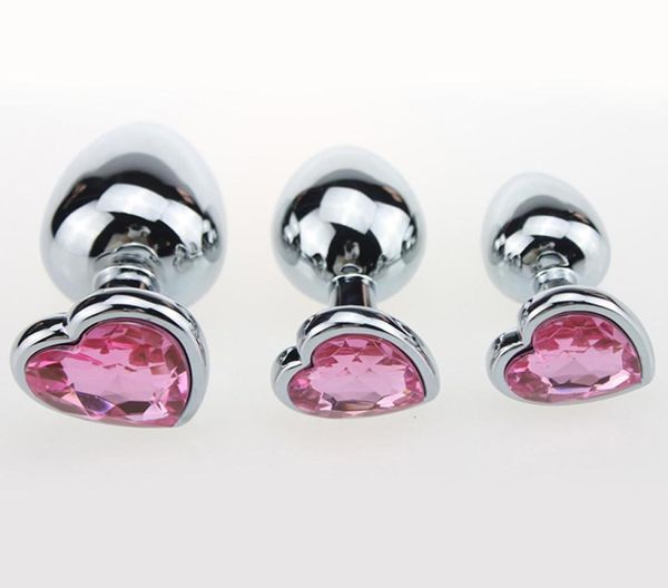 3 PZ Grande Medio Piccolo Acciaio Inossidabile Butt Plug A Forma di Cuore Gioiello Giocattoli Adulti Del Sesso Per Donna Uomo Prodotti Del Sesso Erotici Y18923484772