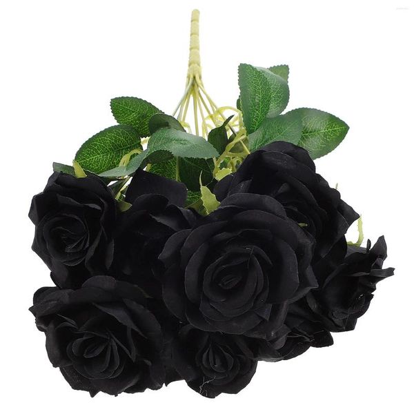 Simulazione di fiori decorativi Rosa nera Regalo di Halloween Bouquet finto Rose Decorazione per feste Simulata artificiale