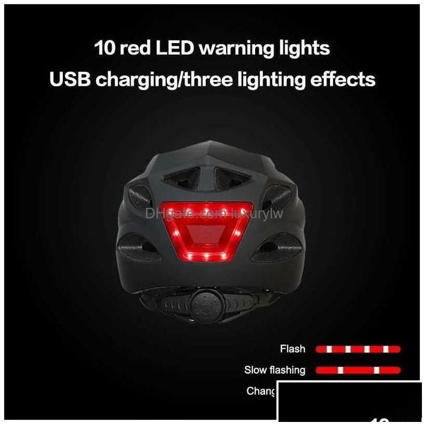 Fahrradhelme Intelligenter Fahrradhelm für Männer Frauen Kinder Fahrrad Wiederaufladbare USB-LED-Licht MTB Elektroroller Drop Lieferung DHRUS OTS2X