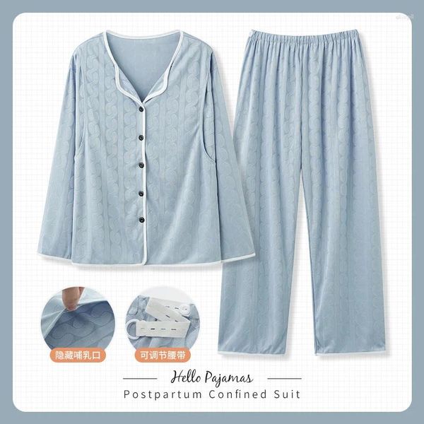 Pijamas femininos maternidade pijamas primavera outono modal algodão jacquard roupas de confinamento mulheres grávidas pós-parto amamentação