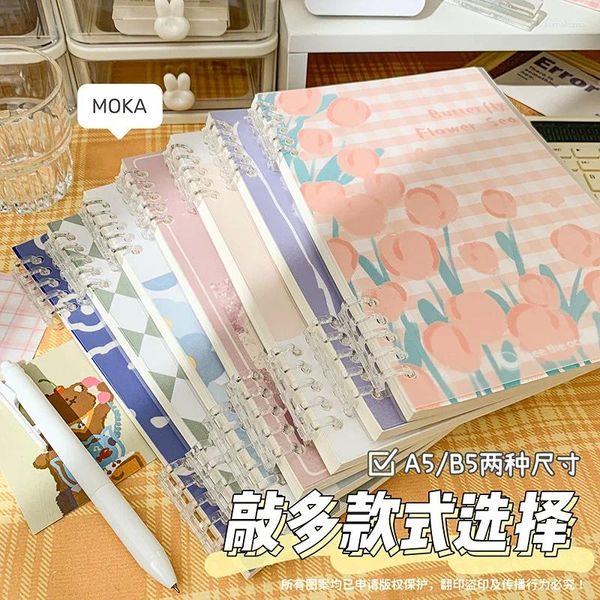 Kawaii flor tulipa capa folha solta espiral caderno 60 folhas laticínios escrita planejador bloco de notas papelaria estética