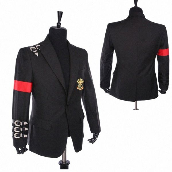 raro classico MJ Michael Jacks BAD Giacca informale distintivo fibbia vestito nero punk giacca sportiva s1MJ #