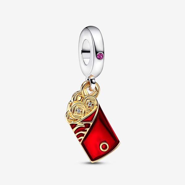 Ciondolo pendente busta rossa bicolore Pandoras Set di ciondoli di lusso in argento sterling 925 Bracciale che realizza ciondoli in oro Collana con pendente di design Scatola originale all'ingrosso