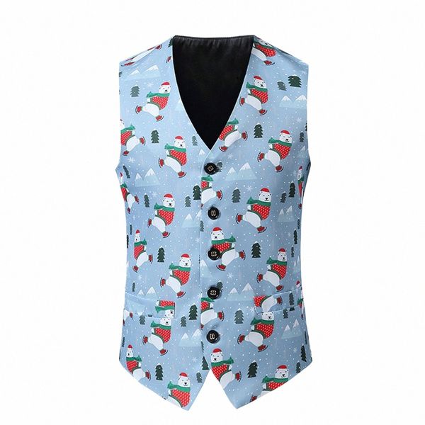 2023 New Men's Fi Christmas Vest Party Coat Casual Slim Fit Blazer Butts Suit Carto Christmas Print Men's Tank Blazer J5JN #
