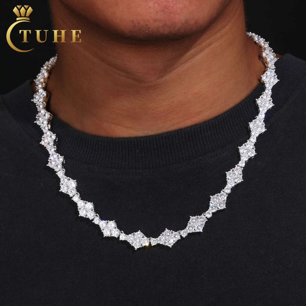 Passa il tester del diamante Prong VVS Moissanite Rhombus Chain Collana da tennis in oro bianco sterling Sier Mossanite per uomo