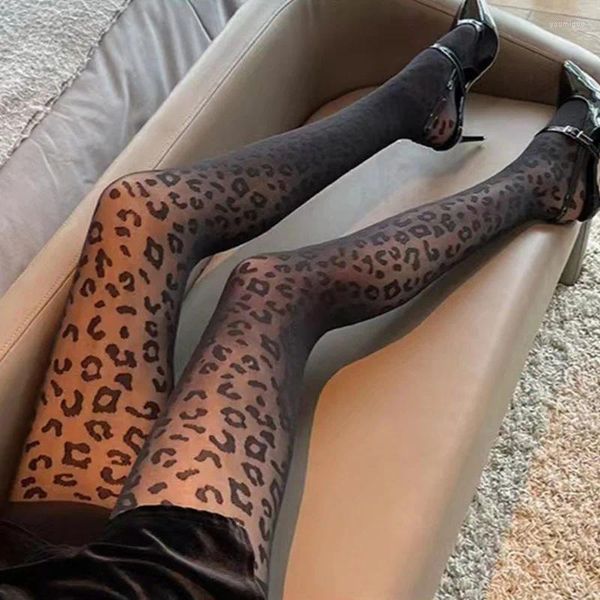 Kadınlar Seksi Leopar İpek Çorapları Yaz Kızlar Retro İnce Nefes Alabaş Yuh Günlük Siyah Elastik Tayt Moda Aksesuarları