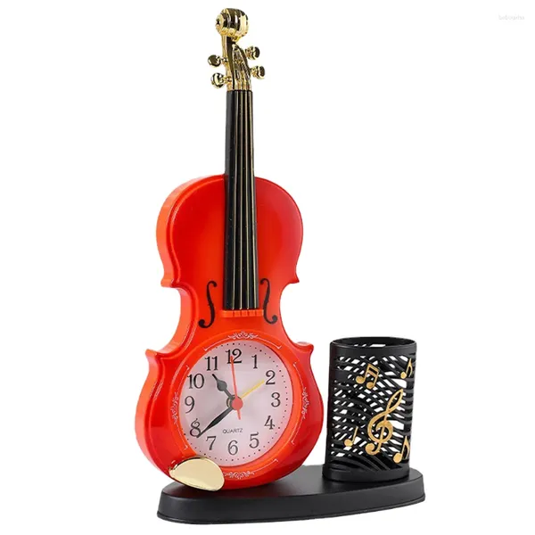 Orologi da tavolo Il regalo Libreria Scaffale Orologio Modello Portapenne Scrivania Forma violino Studente in plastica