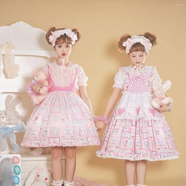 Abiti casual giapponese Sweet Lolita Dress ragazze simpatico cartone animato stampato Jsk donna Harajuku cinturino con fiocco Kawaii 2024 abiti Cosplay