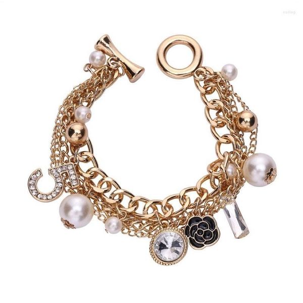 Braccialetti con ciondoli Coreano braccialetto di perle multistrato fiore numero 5 gioielli con ciondolo accessori donna Gift307i