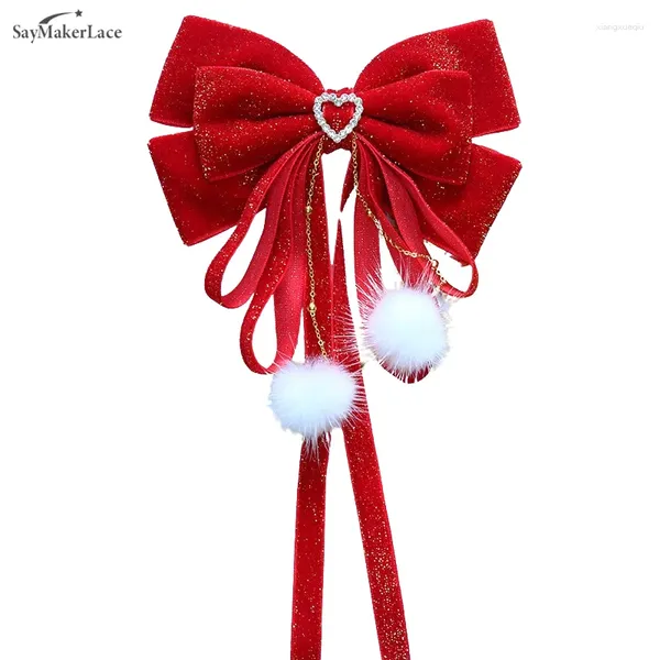 Accessori per capelli 1 pz moda fiocco di velluto rosso nastro pin copricapo anno di Natale clip coreana per donne ragazze