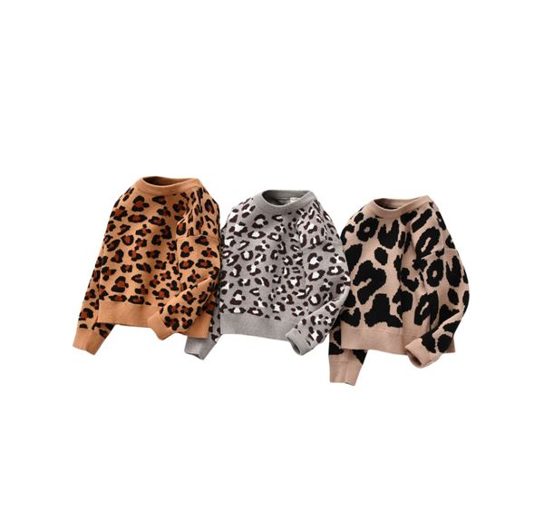 Maglioni per bambini a maniche lunghe per ragazze, pullover lavorato a maglia leopardato, per bambini, maglione, autunno, abbigliamento per bambini A4085