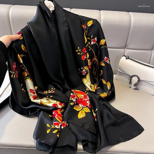 Lenços lenço de seda mulheres xales moda feminina flores para viajar sol proteger protetor solar praia ar condicionado envolve luxo