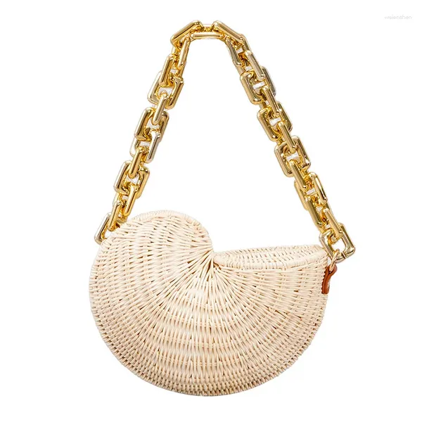 Abendtaschen Luxus Conch Rattan Handtaschen Bohemian Shell Stroh Für Frauen Dicke Ketten Umhängetasche Korb Gewebt Strand Designer Tote