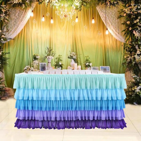 Saia de mesa 5 camadas violeta azul emenda chiffon colorido para decoração de festa de casamento têxtil para casa