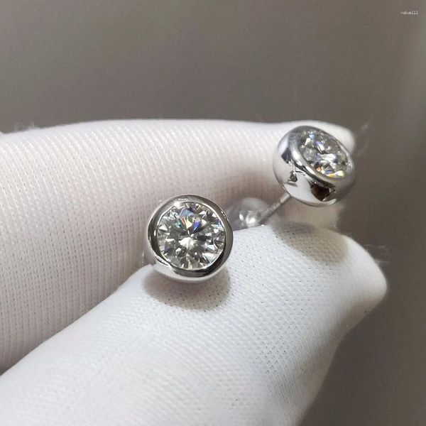 Orecchini a bottone Inbeaut Argento 925 Passato Test del diamante Taglio eccellente Totale 2 Ct D Colore Rotondo Moissanite Forma a bolla Gioielleria raffinata