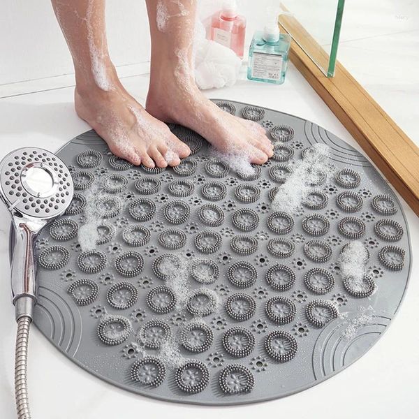 Tapetes de banho 55cm redondo pvc antiderrapante tapete de banheiro silicone ventosa massagem almofada chuveiro escova de pé pele morta ponto grânulo