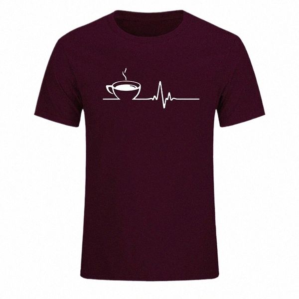 Camiseta Marca Homens Manga Curta Gola Redonda Café Heartbeat Camisas Casual O Engraçado Camiseta Impressão Camisetas H6ZT #