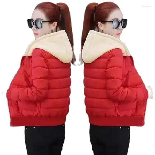 Casacos de Trench das Mulheres 2024 Outono Inverno Feminino Down Algodão Jaqueta Moda Solta Com Capuz Senhoras Parkas KeepWarm Mulheres Curto Casaco Outerwear