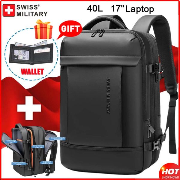 Bolsa militar suíça expansível usb, mochila grande à prova d'água para computador, para viagens urbanas masculinas