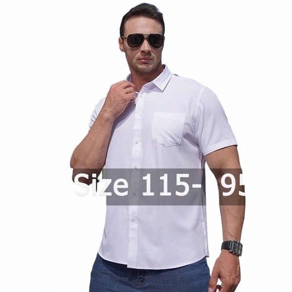 Camicie per uomo Plus Size 1XL-7XL Manica corta Tinta unita Busin Camicia formale Camicia bianca estiva di grandi dimensioni 115-205KG M0ay #