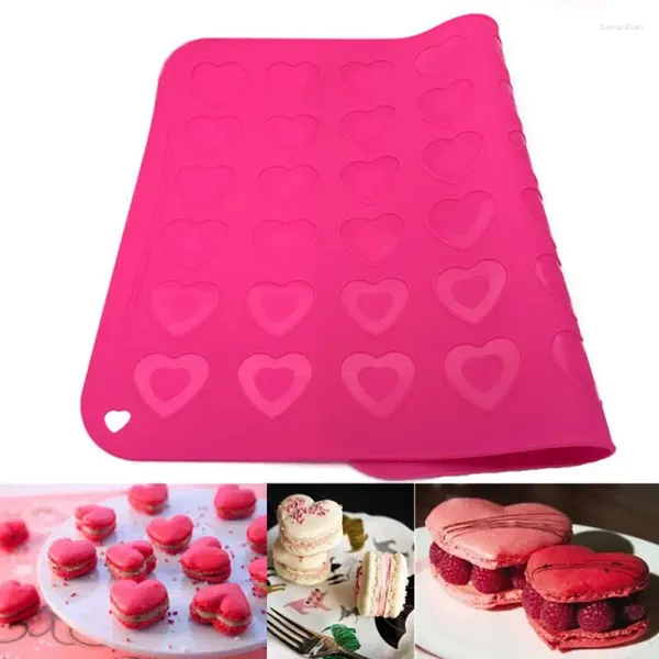 Moldes de cozimento Aomily 40/30cm Macaron 42 Coração em forma de silicone esteira de massa Bakeware Pastelaria Forno Pasta Folha Bandeja Forro Bolo Pad