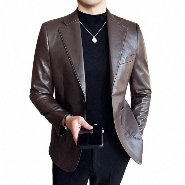 Мужские осенне-зимние кожаные куртки/мужские приталенные кожаные пиджаки/брендовая одежда Мужское кожаное пальто в корейском стиле 4XL 4139#