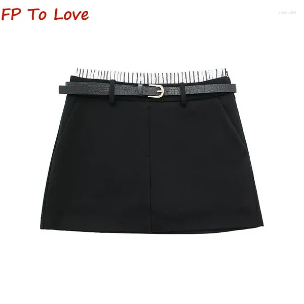 Юбки Spice Girl Y2K, черная лоскутная юбка на плоской подошве с высокой талией, брюки на подкладке, винтажный пояс с отделкой 8372032