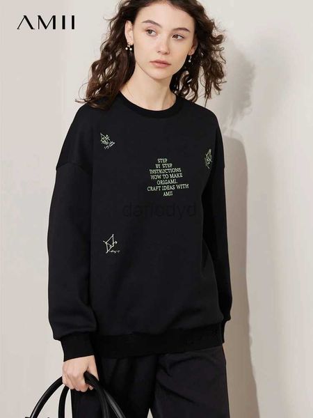 Kadın Hoodies Sweatshirts Amii Minimalist 2023 Sonbahar Yün Kadınlar Yeni O yaka Mektubu Nakış Damlası Omuz Niş High Street Gloos Top 24328