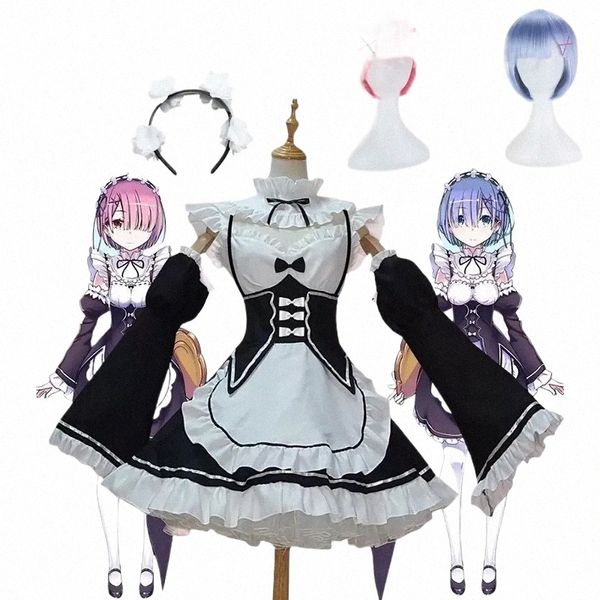 Anime Ram/Rem Lolita Cameriera Costumi Cosplay Vestido Re: zero Kara Hajimeru Isekai Seikatsu Halen Costumi per le donne Loli Dr P5Pa #