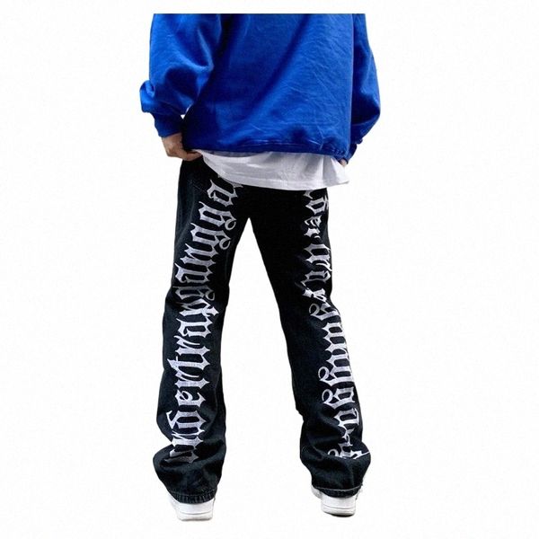 Jeans rasgados hip hop streetwear 2022 tendências roupas carta mulheres flare calças homens goth harajuku impressão baggy masculino y2k homem k5rl #