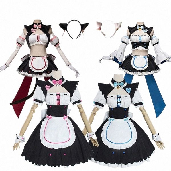 nekopara Шоколадно-ванильные костюмы для косплея горничная Dr Lolita Cute Cat Neko Girls Women Dr Pink Blue Racing Dr Lg Tail O4Kl #