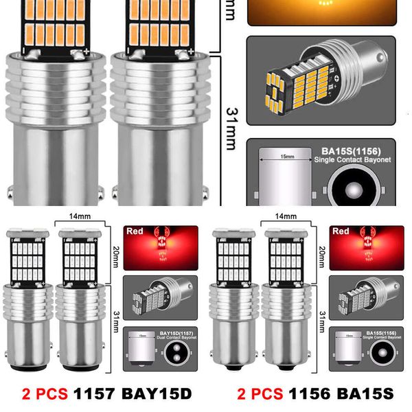 Lâmpada led para carro atualizada, 2 peças, p21/5w 1156 ba15s 1157 bay15d, luz de seta 12v canbus 7000k, branca, lâmpadas traseiras de freio de parada reversa automática