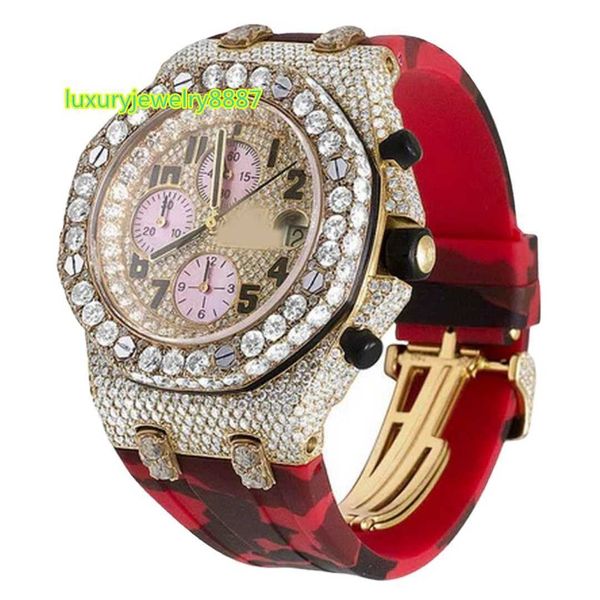 Luxus Herren Iced Out Custom op Brand Design Herren Luxus Hand Set Iced Out Diamant Moissanit Uhr mit Ledergürtel