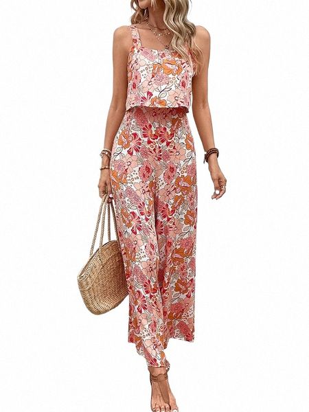 Elegante Lg Macacão Mulheres Sexy Backl Ampla Perna Macacões Casual Sleevel Floral Macacão Roupas de Verão Para Mulher 2024 Novo E2Zp #