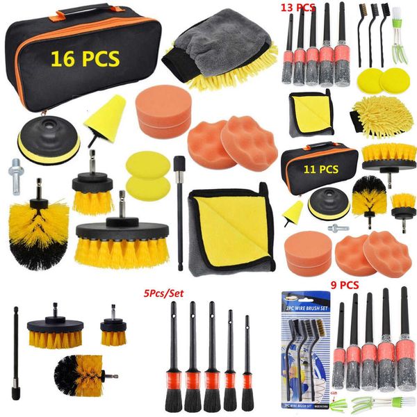 Upgrade New Beauty Tools Detailing Brush Set Leder Lüftungsschlitze Rim Scrubber Reinigungsset Polierer Adapter Wachsen Autozubehör Handtuch