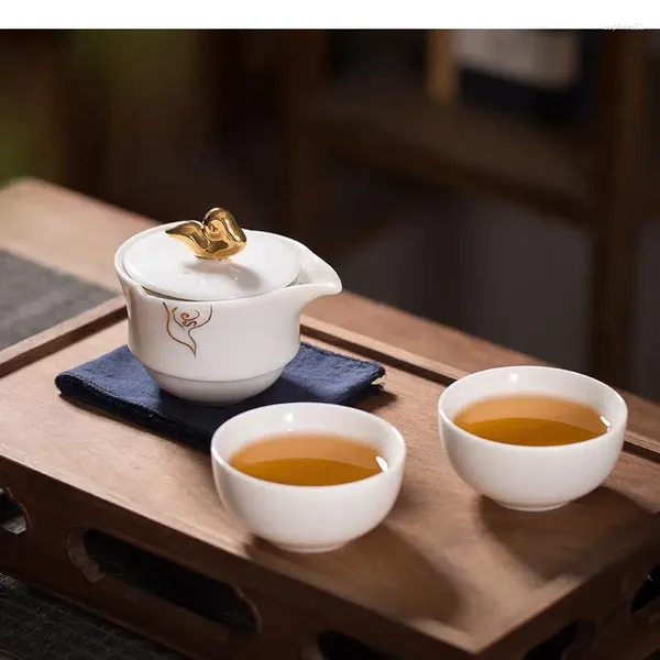 Set da tè Set da tè in ceramica Una pentola Due tazze Accessori per attrezzature da viaggio portatili Teiera Tazza da tè
