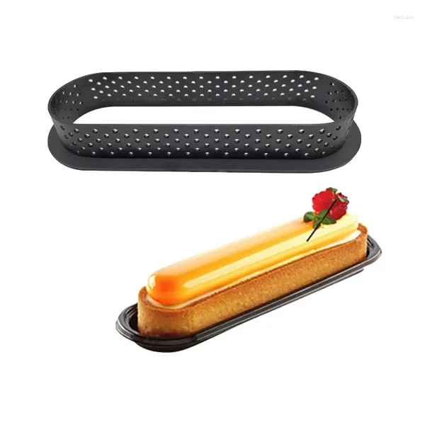 Ferramentas de cozimento Molde de plástico perfurado para ovo, 4/6/8 peças, conjunto oval preto, bandeja de sobremesa francesa artesanal, bolo de biscoito