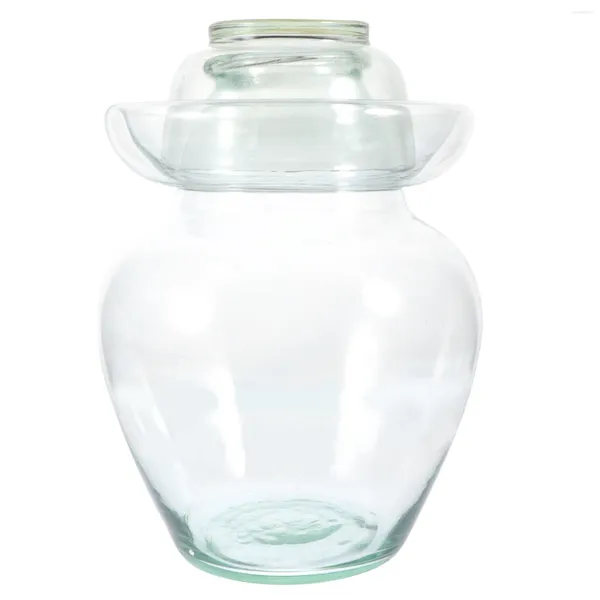 Garrafas de armazenamento 2 frascos de vidro de 5kg fermentando com tampa Potenciômetro vegetal chinês tradicional grande para chucrute