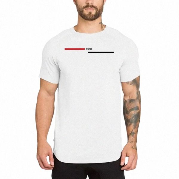 Parigi Fi Extra Lg T-shirt a maniche corte Mens Cott Casual Sporting Tee Shirts Muscle Gym Abbigliamento Fitn Workout T Shirt a1t6 #