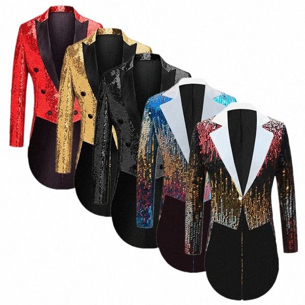 fi Homens luxuosos lantejoulas tailcoat terno jaqueta 2024 novo palácio masculino banquete casamento blazer casacos 85pS #