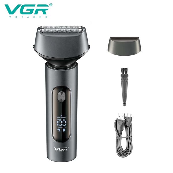 VGR Barbeador Elétrico Aparador de Barba Máquina de Barbear Aparador para Homens Navalha Profissional Elétrico Recarregável IPX7 Lavável V-381 240314